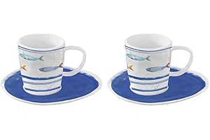 Easy Life 1986BORD - Set di 2 tazze da caffè, 12 cl, in porcellana con bordo di mare, trasparente