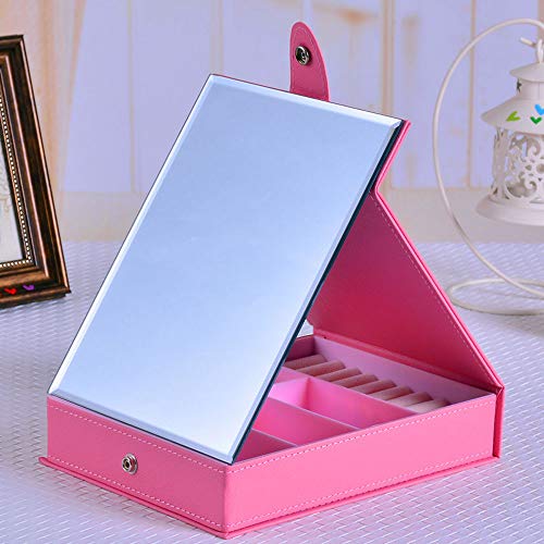Preisvergleich Produktbild HK Schmuckkoffer Schmuckkästchen Schmuckschatulle Spiegel Aufbewahrungsbox für Schmuck,Pink,Large