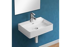 Inbagno Lavabo in Ceramica sospeso Rettangolare, 3 larghezze Disponibili, Bianco Lucido con Foro Miscelatore (Larghezza 50 cm)