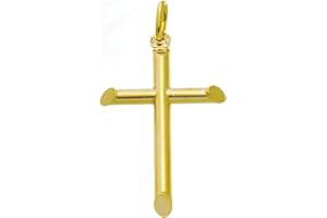 Alexander Castle Plain Solid 9ct Gold Cross Necklace Pendant for Women - Cross Charm with Jewellery Gift Box - PENDANT ONLY - 35mm x 22mm