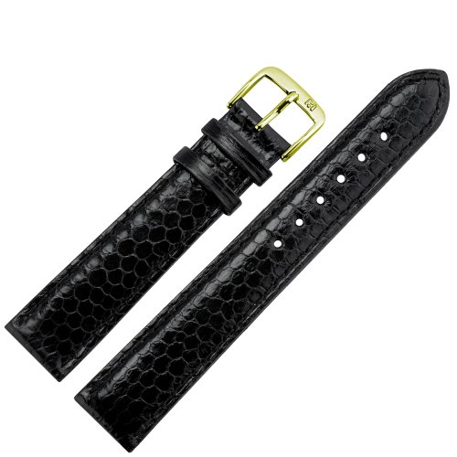 Uhrenarmband 18mm Leder schwarz echtes Schlangenleder (Seewasserschlange) - MADE IN GER - Bandoberflche mit individueller Schuppenstruktur - Marburger Uhrenarmbnder seit 1945 - schwarz / gold Uhrenarmband 18mm Leder schwarz echtes Schlangenleder (Seewasserschlange) - MADE IN GER - Bandoberflche mit individueller Schuppenstruktur - Marburger Uhrenarmbnder seit 1945 - schwarz / gold