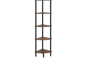 IBUYKE Estante esquinero de 5 niveles, estante de exhibición de esquina industrial, estantería de esquina para sala de estar, dormitorio, cocina, oficina en casa, marrón WBC010H
