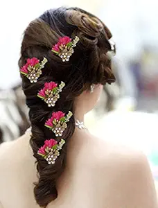 Iyaan Hair Pins Juda Flower Pins For Women And Girls Set Of 5 Pack Of 1 (Pink)