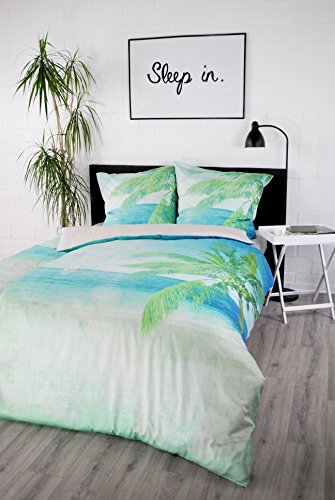Satinbettwäsche 135×200 cm 100% Baumwolle Design „Palm Beach“ - 2