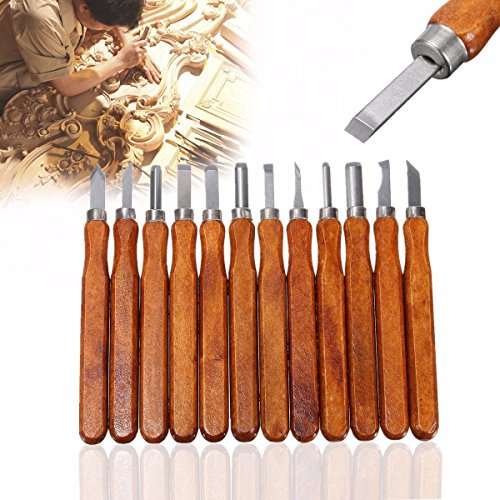 TILY Holzschnitz Werkzeuge Packung 2 Carbon Stahl Set Von 12 Kinder Personalisierte Hand Pry Bar Werkzeuge Kit / Werkzeuge Holz Meißel Set mit hölzernen Messer Box Anfänger, Tischler, Carver Künstler - 3