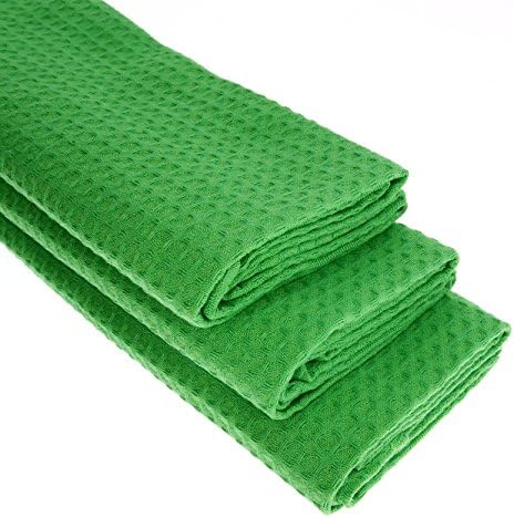 3 x tea towels made from 100% cotton waffle pique in green.