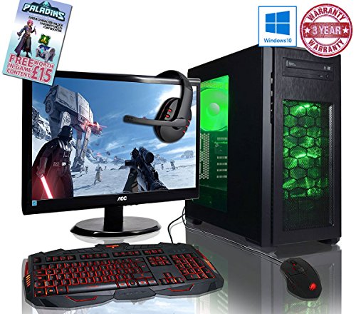 ADMI ULTRA GAMING PC WITH - AMD FX-8350 High Spec Green LED, Home, Family, Multimedia Desktop Gaming Computer with Platinum Warranty: Powerful AMD 4.0Ghz Eight Core CPU, NVIDIA GTX 1050 Ti 4GB DDR5 HDMI Graphics Card, HDMI, High Speed USB3.0, 8GB 1600MHz DDR3 RAM, 1TB Hard Drive, 24x DVDRW Drive, Bronze Rated PSU, Phanteks Enthoo M Pro Green LED Gaming PC Case, Windows 10 - Including Keyboard, Mouse, Headset & 21.5 Inch Monitor