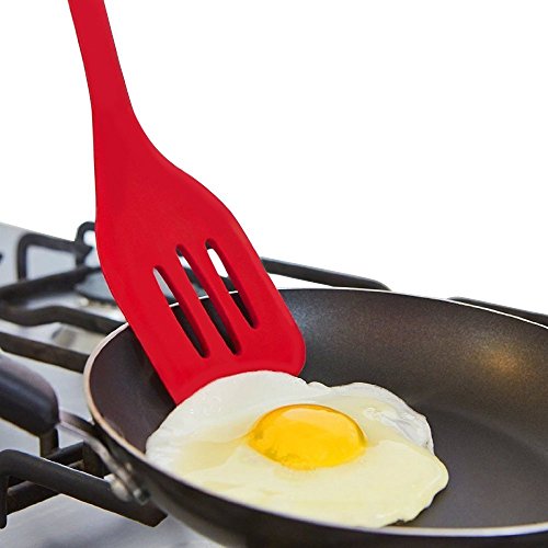 Silikon Küchenhelfer Set,Zilong Küchenzubehör,Löffel,Schöpfkelle,Pfannenwender,Spatel,Schaumlöffel hitzebeständig,Perfekt für Kochen,Braten,Suppen usw,mit Gesund,Preiswert und Praktisch,Rot,5Stk (BPA Frei) - 7