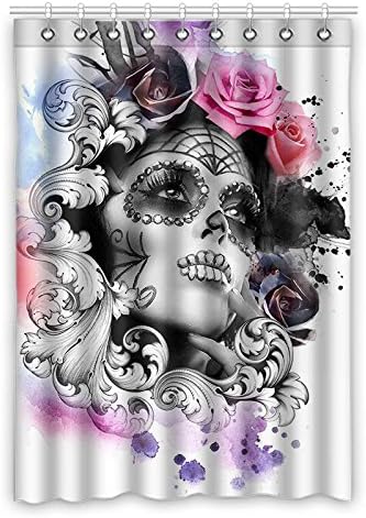 Custom Sugar Skull(4) Window Curtain 50"(W) x 84"(H) Inches Waterproof Polyester Fabric,One-side Printing, One-piece Style (9 Holes)