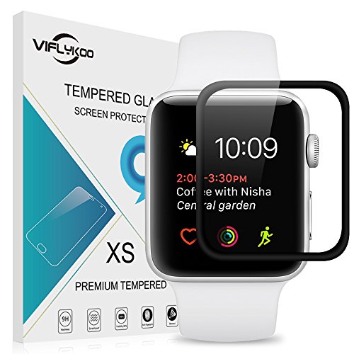 Apple Watch Series 2 38mm Protector de Pantalla  2-Pack VIFLYKOO Apple Watch Series 2 Full Covered 3D Touch Cristal Vidrio Templado Protector 9H Tempered Glass Screen Protector para Apple Watch Series 2  iWatch 38mm  Smartwatch