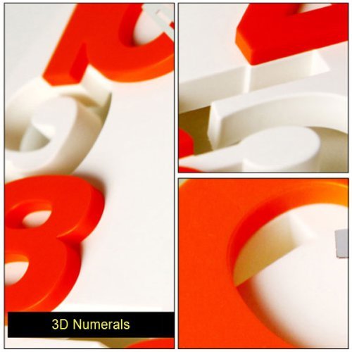 GMMH 3 D Design Moderne Wanduhr 8808 Küchenuhr Baduhr Bürouhr Dekoration ruhig (weiß orange) - 2