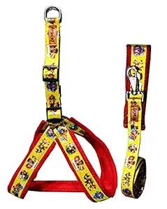 Petshop7 Printed Mesh Dog Harness & Leash with Sponge Padding (Chest Size Adjustable : 21- 27inch) (Yellow)