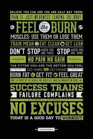 Bundle - 2 Items - Gym Motivational Quotes Poster - 91.5 x 61cms (36 x 24 Inches) and Small Block Of White Tack