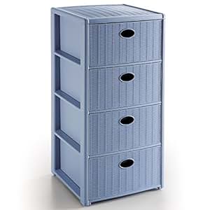 Schubladenschrank mit 4 Schubladen in Rattanoptik hellblau • Schrank