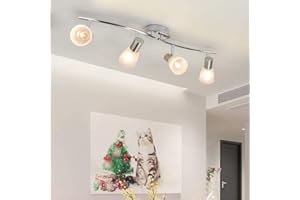 Depuley Lampa sufitowa z 4 żarówkami, wychylna, reflektor sufitowy LED, ciepła biel, z oprawką E14 (żarówka nie wchodzi w zakres dostawy), regulowane ramię, szklany wzór, abażur do salonu, sypialni,