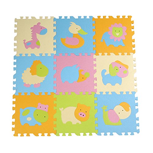Dopobo 9pcs Soft Animals Baby Kid Toddler Thicken EVA Foam Play Floor Puzzle Crawling Mat (Light Color D)