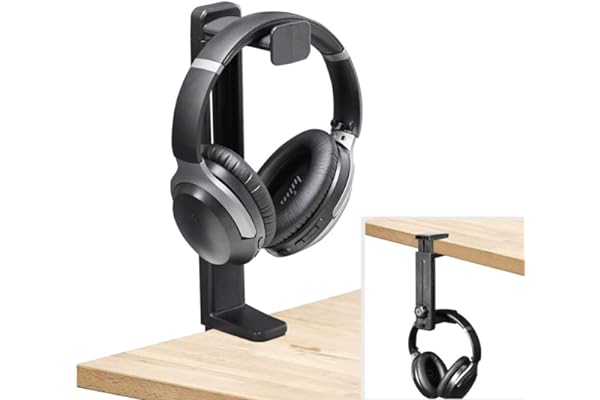 NEETTO HS906 Support & Stand Casque 2 en 1, Dessus & Dessous Bureau Support Casque de Jeu et Pince Réglable en Hauteur et Rotative Crochet de Montage, Support pour écouteurs avec Clip de Câble