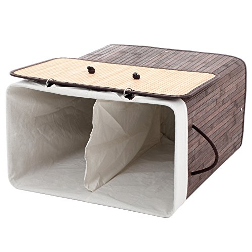 Songmics 100L (62,5 x 52 x 32 cm) Wäschekorb Bambus Faltbar Wäschebox mit 2 Fächern Wäschetonne mit herausnehmbaren Wäschesack Braun LCB64Z - 9