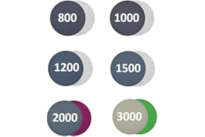 ARMYJY Lot de 90 disques de ponçage Ronds de 75 mm, Grain 800/1000/1200/1500/2000/3000, Disque de ponçage Rond à Sec Humide, Papier abrasif Auto-agrippant pour Polissage