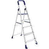 AmazonBasics Clamber Pro - Foldable Step Ladder, Firm Grip, 5 Steps (Aluminium Steps, Blue & Satin)