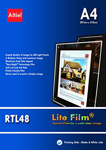 RTL48 - 10 hojas x A4 - Premium y gruesas de papel retroiluminada/Lite para luz LED de bolsillo, Lightbox, paneles de luz para todas las impresoras de inyección y láser copiadoras