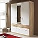 Produktbild Kleiderschrank weiß / grau 3 Türen B 136 cm eiche sonoma Schrank Drehtürenschrank Wäscheschrank Kinderzimmer Jugendzimmer