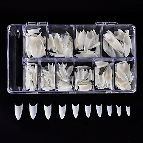 Lillyarn 500pcs Stiletto shaped French Style False Nails Fake Nail Art Tips 10 Sizes with box
