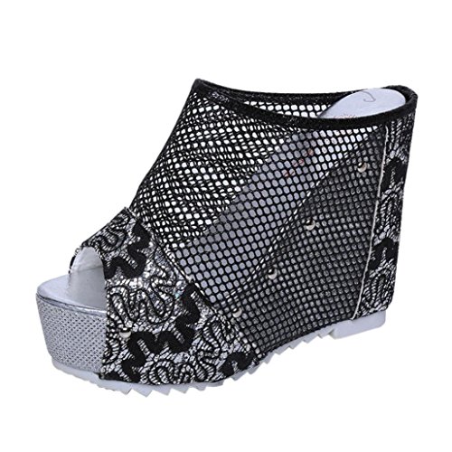 Angelof Sandales Femmes, Chaussures Haut Talon D'éTé Dames Sandales A Lacet Femmes Flip Flop Creux Sandale Compensee Soiree Chic