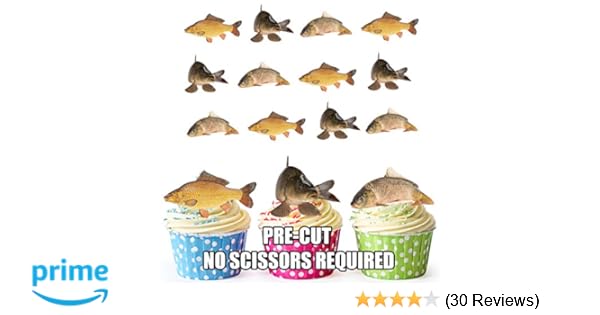 Pre Cut Fishing Carp Cake Decorations Edible Cup Cake Toppers