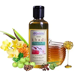 KHADI RISHIKESH Herbal Honey & Vanilla Hair Cleanser (Shampoo) For Oily Hair, Reduce Hair Fall ,Makes Hair Long & Strong ,Paraben Free - Men & Women (210 ml)