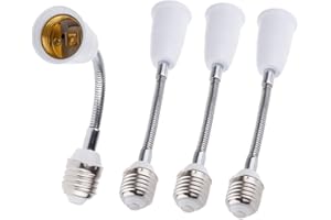 IKEFE E26/E27 Light Bulb Socket Extender Adapter, E26/E27 To E26/E27 Flexible Extension, All-Directional Light Adjustable Converter For A19 Led Lamp,Recessed Spotlight Etc. (4-Pack)