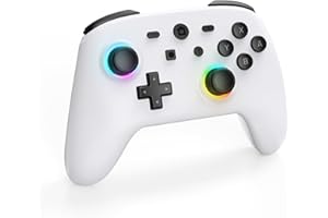 Geebond Wireless Switch Pro Controller for Nintendo Switch Controller/Lite/OLED, LED Multi-Platform Windows PC/IOS/Android Remote with Cool RGB Light/Motion Control/Vibration/Turbo/Wakeup-White