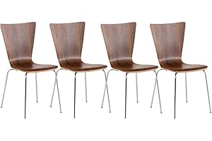 CLP Lot de 4 Chaises Empilables Aaron I Chaises Visiteur en Bois Dossier Siège Ergonomique et Confortable I Hauteur Assise 45 cm I Couleur:, Couleur:Noyer