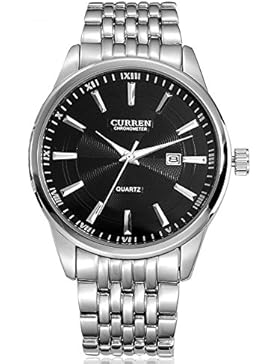 XLORDX Curren Herren-Armbanduhr Casual Minimalism Datum Quarz Sport Uhr Analog Silber Edelstahl Schwarz