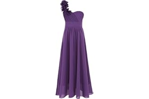 IEFIEL Robe Fille Demoiselle Honneur Mariage Enfant Robe Bustier Soirée Cérémonie Une épaule Mousseline de Soie Jupe Longue au Sol 4-16 Ans