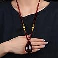 JIUXIAO Fashion Charm Blood Amber Drop Pendant Necklace - Woman Man Jewelry - Natural Red Amber - Light Yellow Gold Color