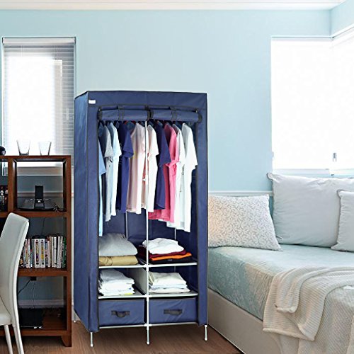 Finether Faltschrank Stoffschrank Textilschrank Faltkleiderschrank Stoffkleiderschrank Textilkleiderschrank faltbarer Kleiderschrank aus stoff mit Kleiderstange für Schlafzimmer Camping stabil 2-türig 170 x 87 x 45cm Kleiderschrank - 5