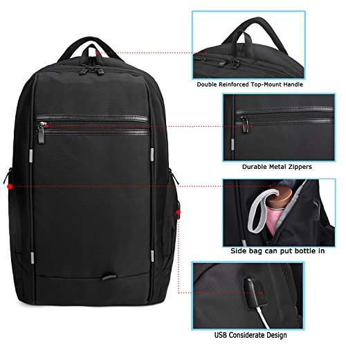 17 3 Zoll Laptop Rucksack mit USB Anschluss  Airkoul Wasserdichter Rucksack  Fasst Laptops und Notebooks bis zu 17 Zoll  Schwarz