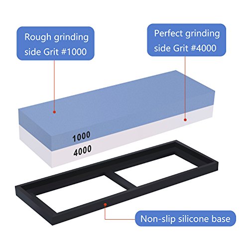 Wetzstein, Tenine Schleifstein Abziehstein für Messer, Körnung Zweiseitiger Messer Schärfer Rutschfestem Silikonhalter (1000/4000) - 2