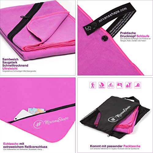 2er-Set Premium Mikrofaser Handtücher – inkl. Packtasche | Ultra saugfähige & schnelltrocknende Sport- und Badehandtücher mit praktischer Reißverschluss Ecktasche | Ideal für Fitness, Yoga, Sauna, Outdoor, Reisen - 3