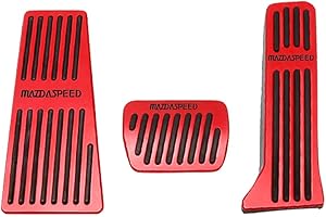 Great-luck aluminium alloy Gas Accelerator Pedal Covers,Anti-Slip No Drilling Rest pedal Brake Foot Pedal Pads accessories Kit 3 pieces/set(red) for Mazda 2 3 6 CX-3 CX-5 CX-9