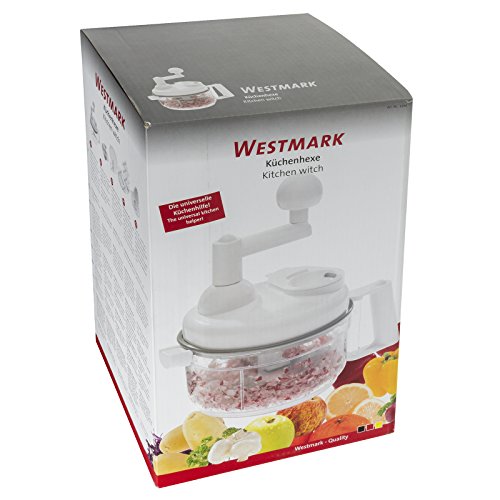 Westmark Manuelle Küchenmaschine 9 in 1, Hobel/Reibe/Julienne-Schneider/Zitruspresse/Schneider/Schaumschläger/Eidottertrenner, Kunststoff/Rostfreier Edelstahl, Küchenhexe, Weiß/Transparent, 11402260 - 7