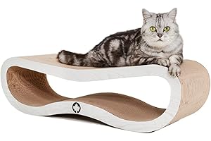 CanadianCat Company | Kratzbrett Orbit | hellgrau Holzoptik | Kratzmöbel, Lounge für Katzen | Kratzpappe + Katzenminze | ca. 84 x 24 x 23cm