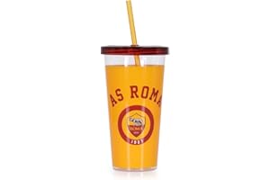 AS Roma FC Inter A.S Roma Straw Cup, Tazza Bicchiere con Cannuccia, GialloRosso, 17 cm