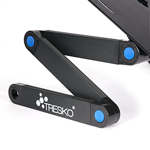 TRESKO® klappbarer Notebook-Tisch Laptop-Ständer Beamer-Tisch, aus hitzeabsorbierendem Metall, 15 kg Tragkraft, mit Luftschlitzen zur Laptop-Kühlung, auch als Frühstücks-Tablett oder Stativ verwendbar, individuell höhenverstellbar für ergonomische Sitzposition, in verschiedenen Farben (schwarz und silber) und Ausführungen (mit und ohne Lüfter, Stromversorgung per USB) (Schwarz – ohne Lüfter) - 4