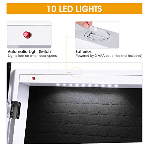 LANGRIA Schmuckschrank Abschließbar Spiegelschrank mit LED-Leuchten, 5 Regale Aufbewahrung für Ringe, Ohrringe, Armbänder, Broschen, Kosmetik (Weiß) - 5