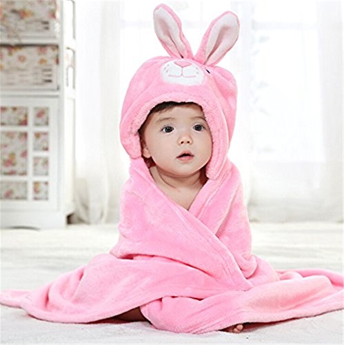 Animal Cartoon Hooded Flannel Towels Washcloth For Babies Hooded Baby Towel Bath Toys Baby Gift (Pink Rabbit)