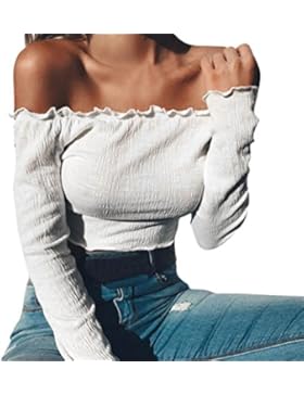 Damen Bluse Dasongff Frauen Oberteil Reizvoller kurz Tops Schulterfrei Bluse Schlank Lange Hülse Hemd Oberseiten...