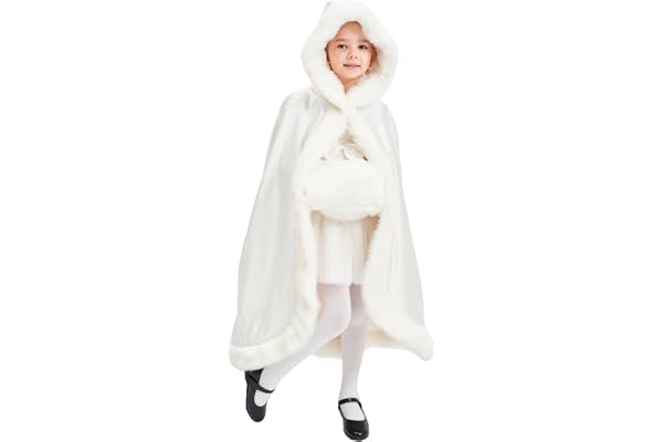 BEAUTELICATE Cape à Capuche Fourrure Princesse de Enfant Fille Bébé Manteau Longue pour Mariage Hiver Fête Cérémonie Halloween Noël