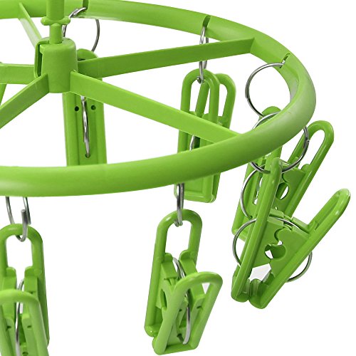 COM-FOUR® Camping Wäschetrockner, Wäschespinne aus Kunststoff zum Aufhängen mit jeweils 10 Aufhängeklammern, in grün, Ø ca. 22 cm - 2